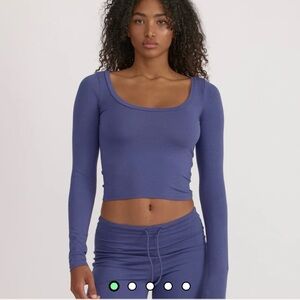 Organic Basics Women's Long Sleeve Blue Crop Top